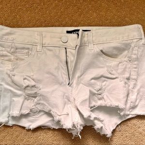 Express Distressed White Jean Shorts